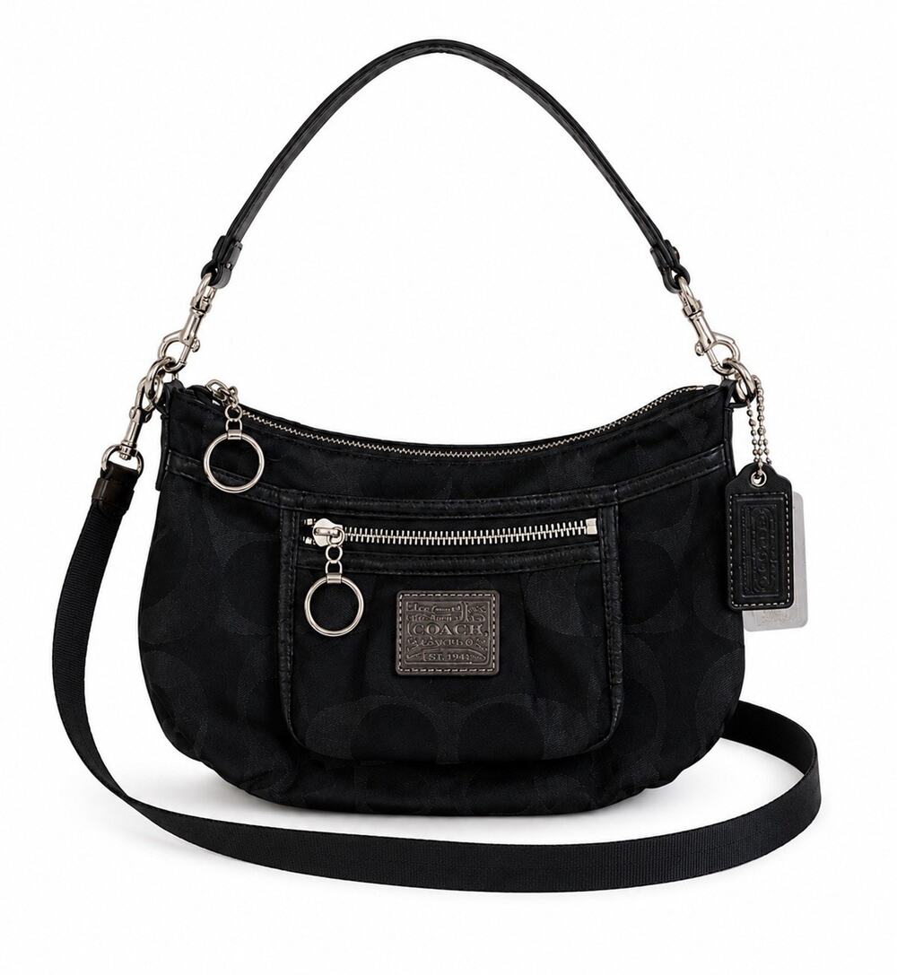 Coach Poppy Signature C BLACK Shoulder Crossbody Bag Black 2 Straps Y2K No 14562
